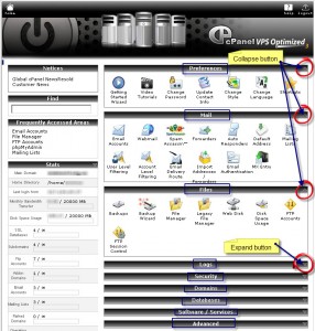 cPanel Control Panel Home Menu (screenshot)