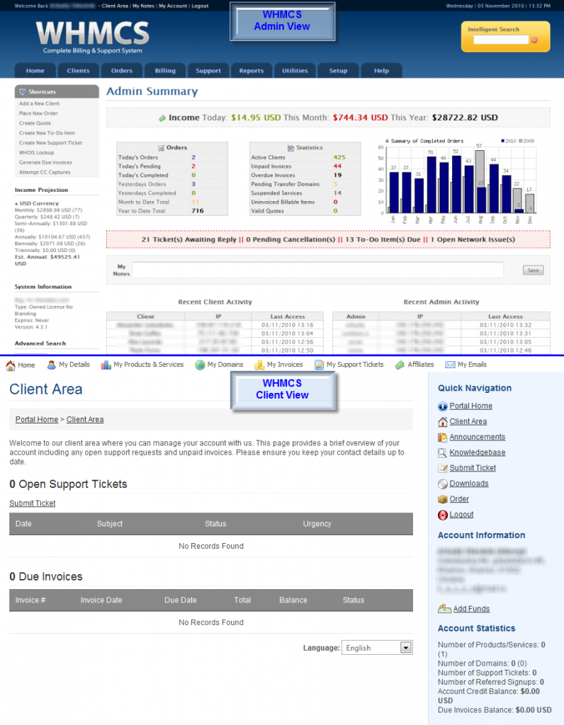 WHMCS Billing Software View