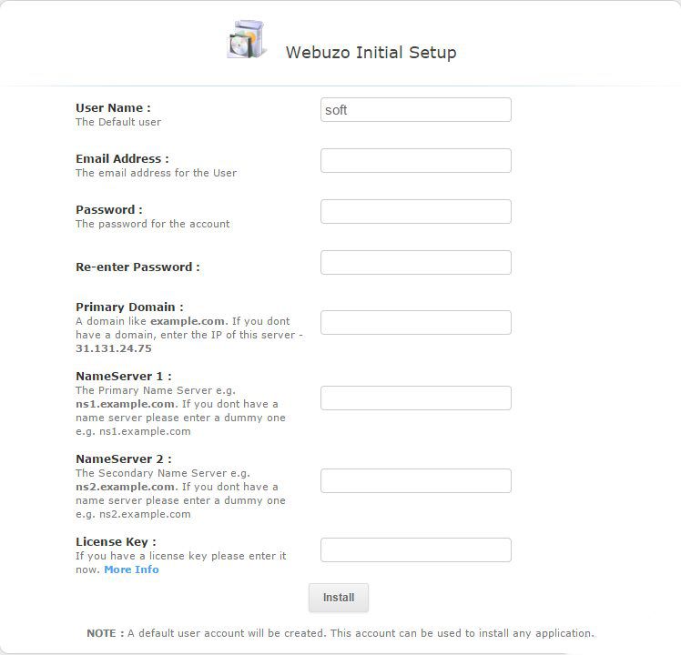 Webuzo Initial Setup Sitevalley Com