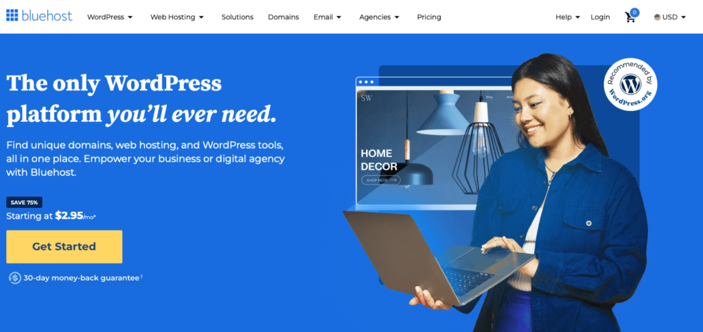 Bluehost hosting company homepage