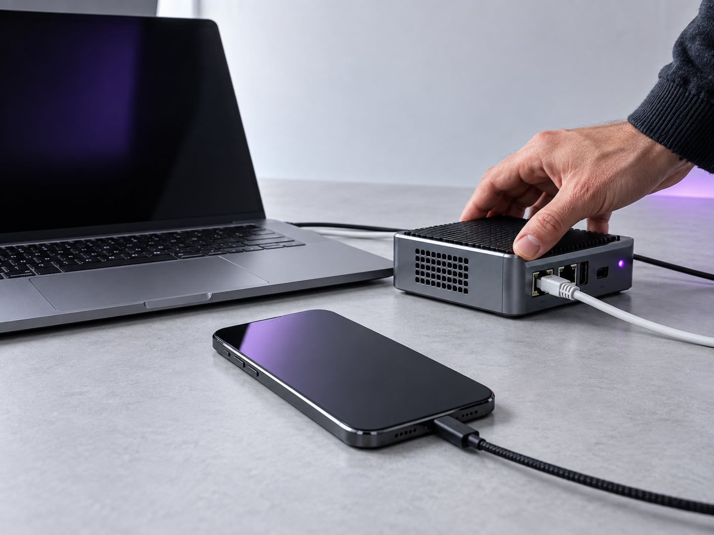 Technician testing a chat widget's network performance and privacy impact across devices