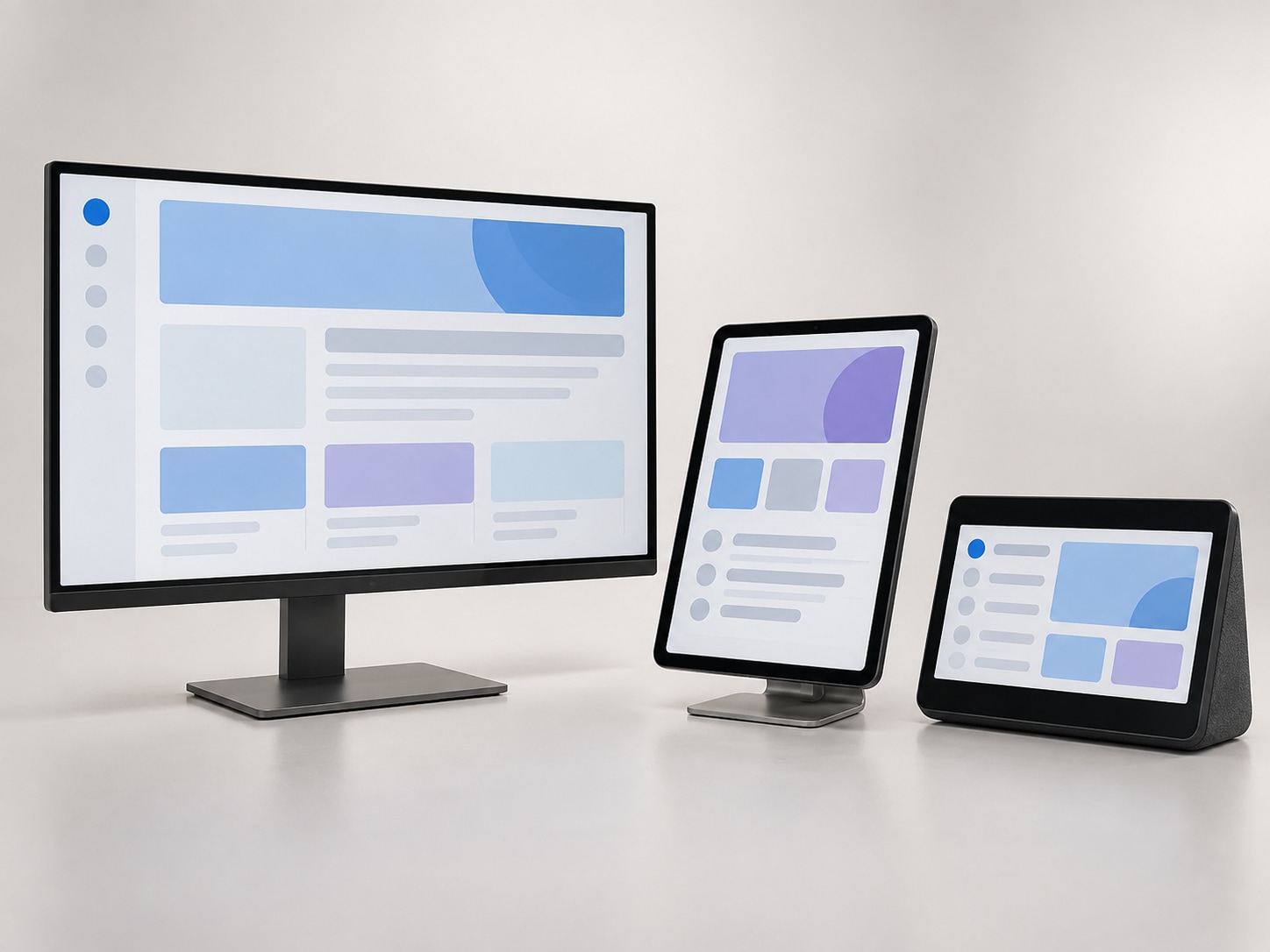 Three distinct devices representing different professional email service models