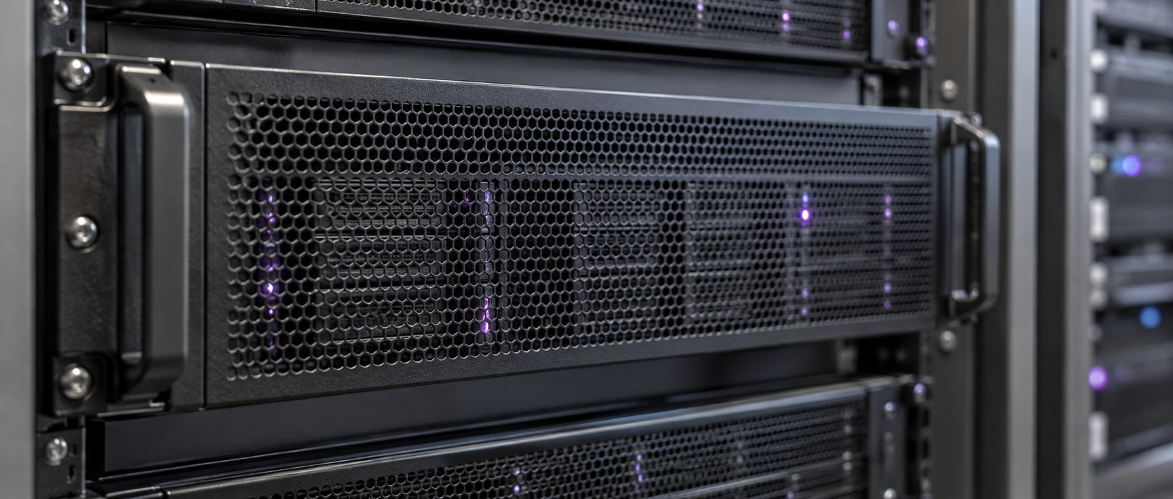 AI-generated conceptual photograph of rackmount server hardware, illustrating the hosting foundation for a WooCommerce store.